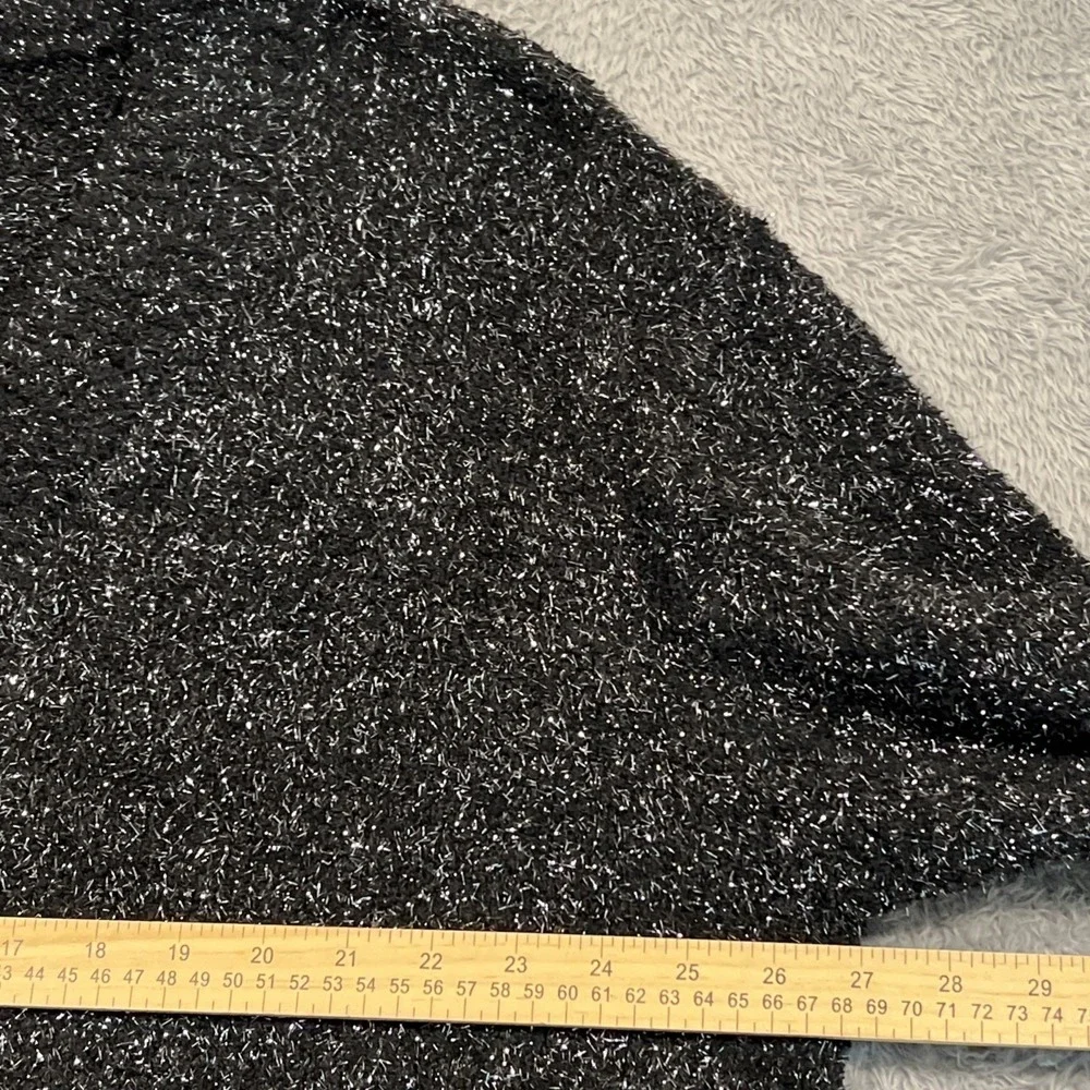 Ava‎ & Viv Sweater V-Neck Metallic Shimmer Fuzzy Black Womens 2X